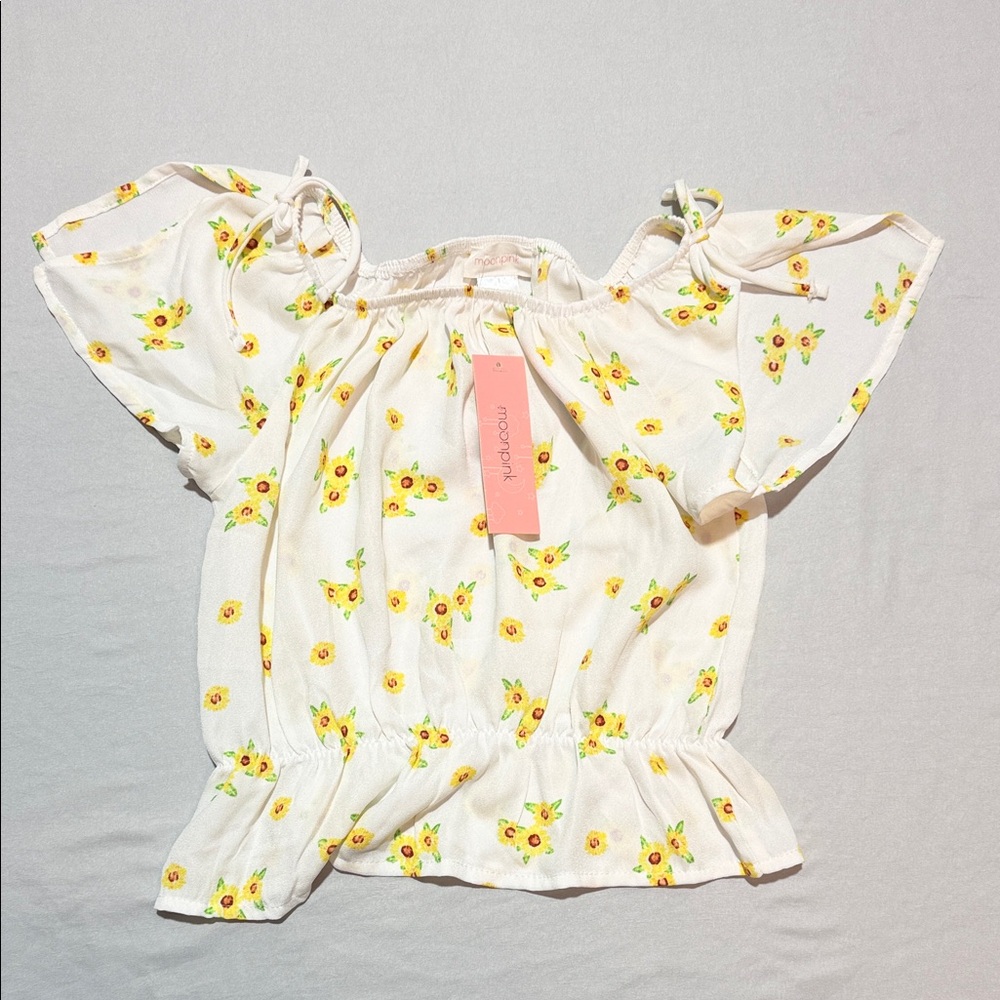 Moonpink Girls' Beige Yellow Floral Off-Shoulder Top Size 14